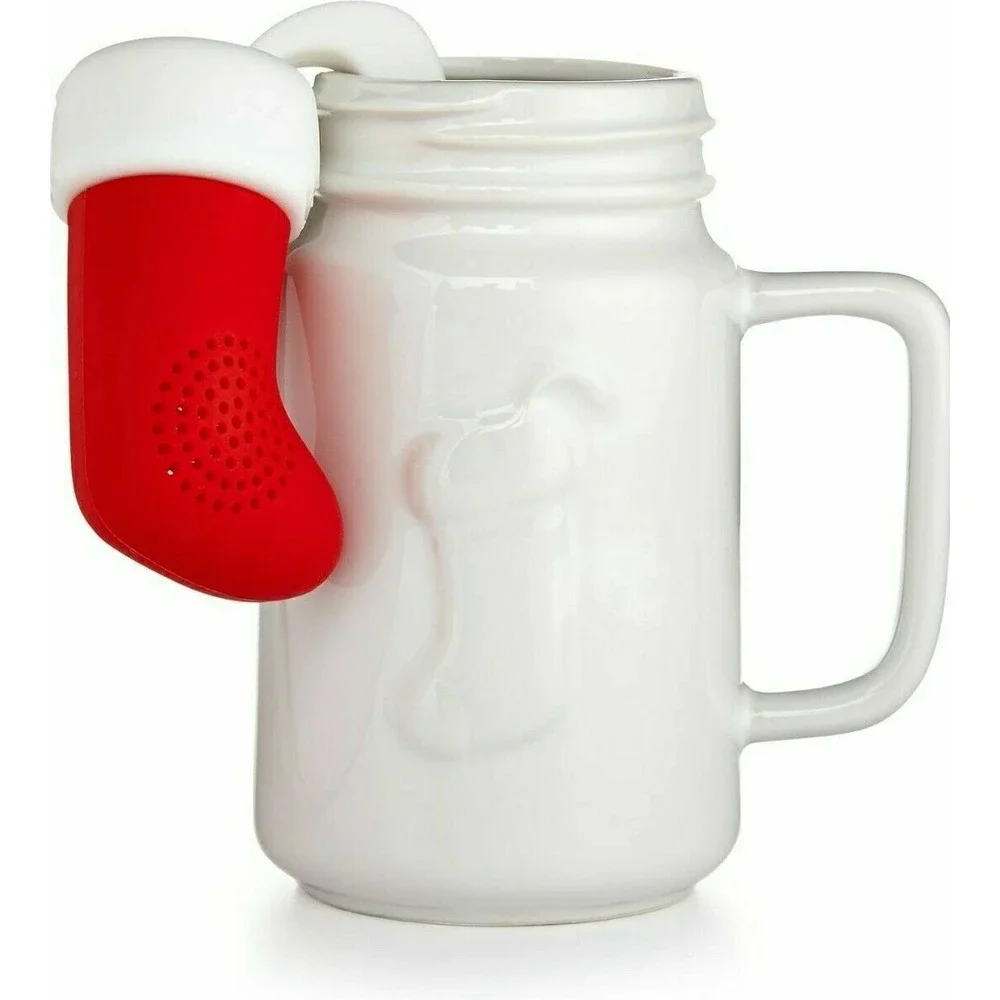 twelveNYC Christmas Stocking Tea‎ Infuser Kit White Mug Silicone Infuser NEW